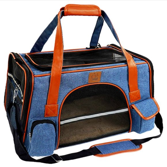 Blue Premium Pet Carrier Airline Approved Soft Sided for Cats and